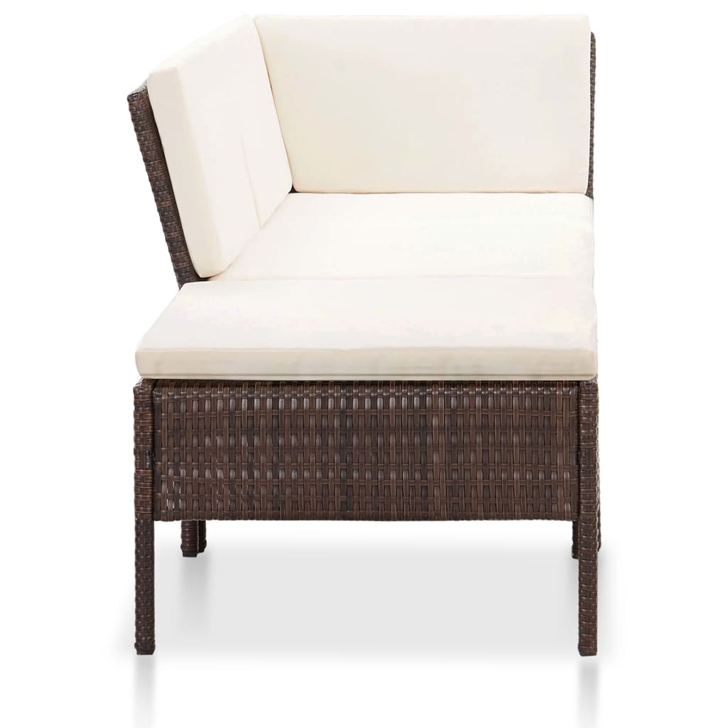 3 Piece Patio Lounge Set with Cushions Poly Rattan Brown