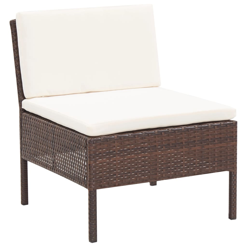 3 Piece Patio Lounge Set with Cushions Poly Rattan Brown