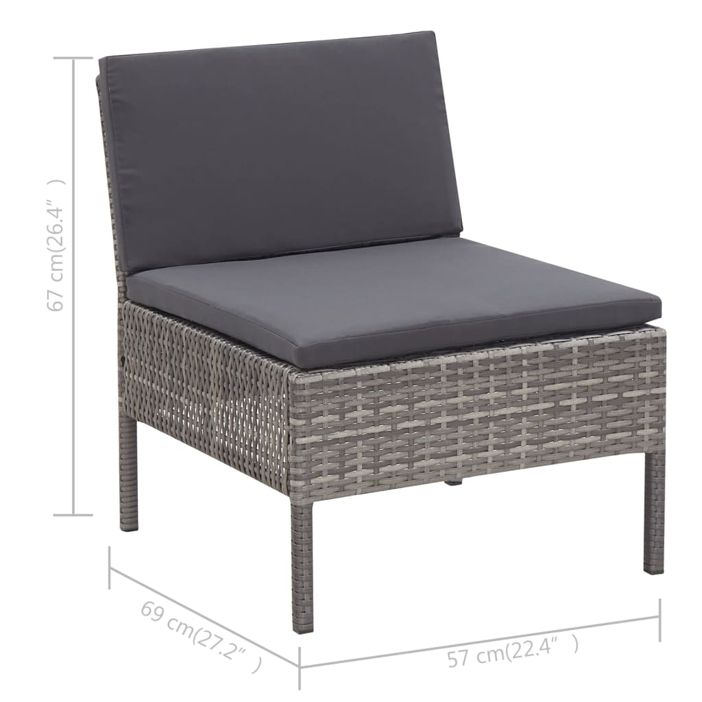 3 Piece Patio Lounge Set with Cushions Poly Rattan Gray