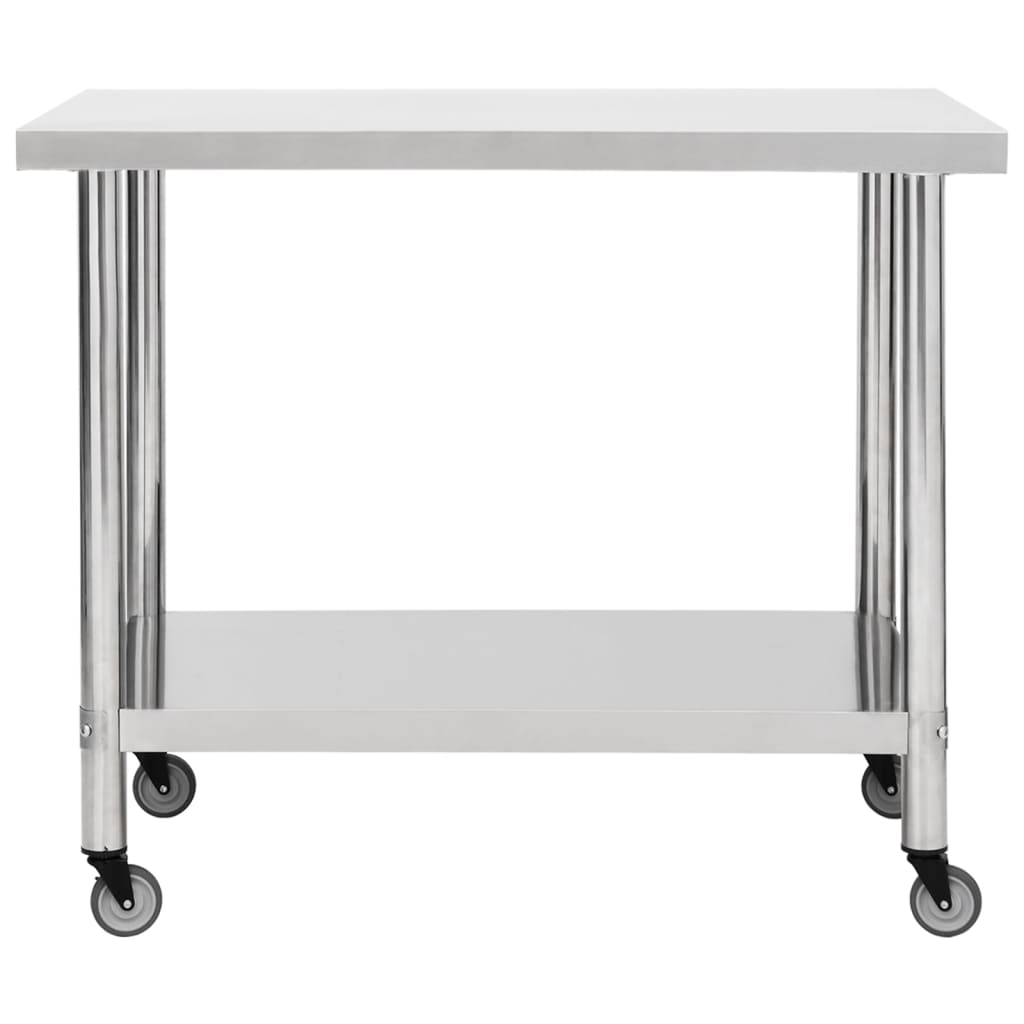 vidaXL Kitchen Work Table with Wheels 39.4"x23.6"x33.5" Stainless Steel