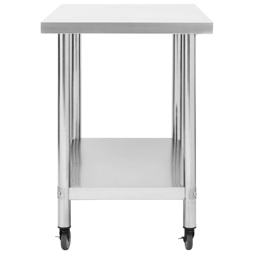 vidaXL Kitchen Work Table with Wheels 39.4"x23.6"x33.5" Stainless Steel