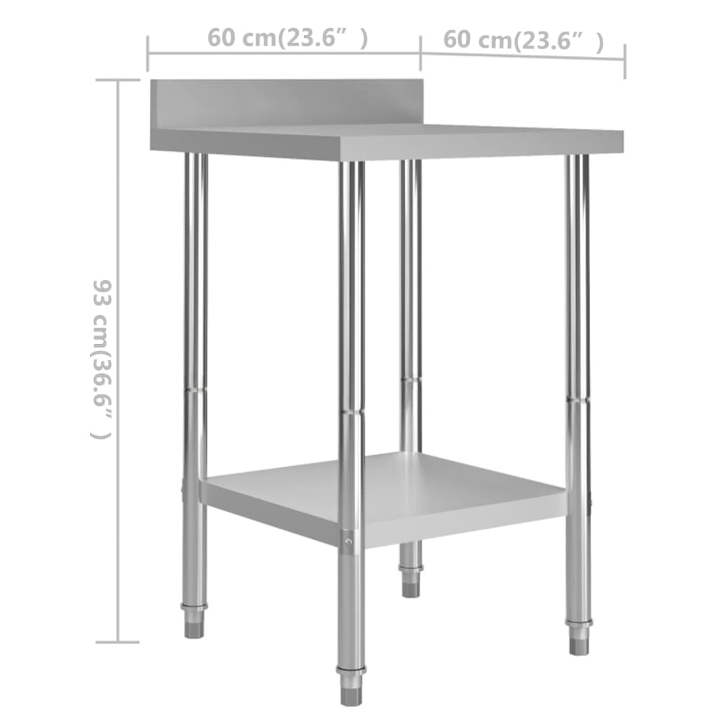 vidaXL Kitchen Work Table with Backsplash 23.6"x23.6"x36.6" Stainless Steel