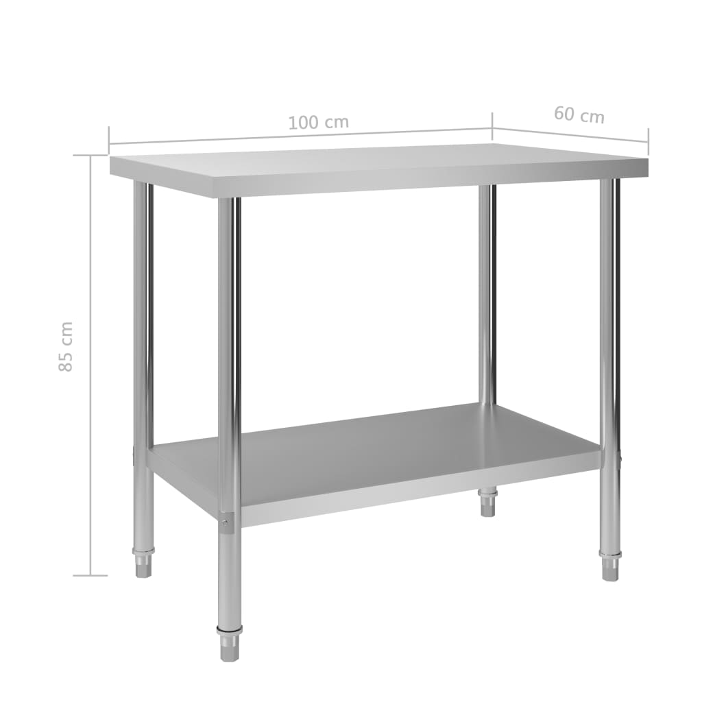 vidaXL Kitchen Work Table 39.4"x23.6"x33.5" Stainless Steel