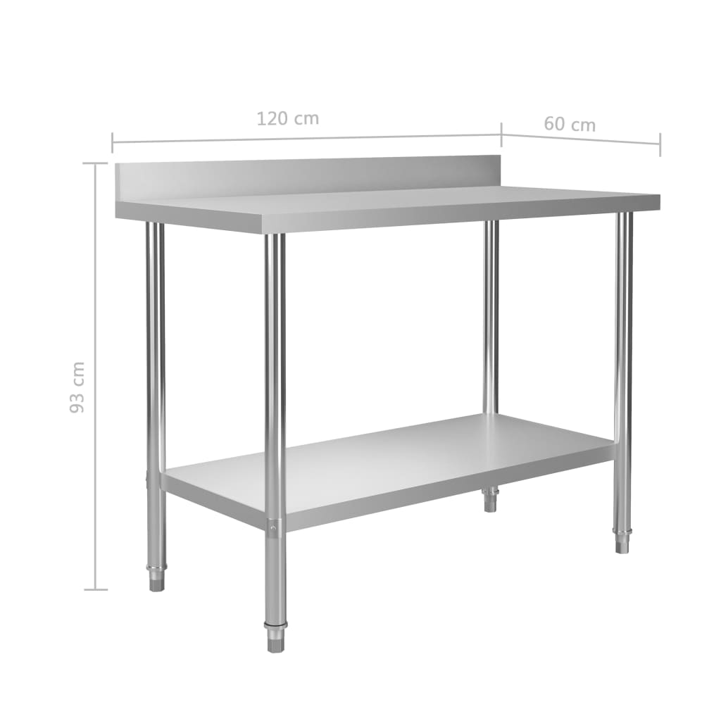 vidaXL Kitchen Work Table with Backsplash 47.2"x23.6"x36.6" Stainless Steel