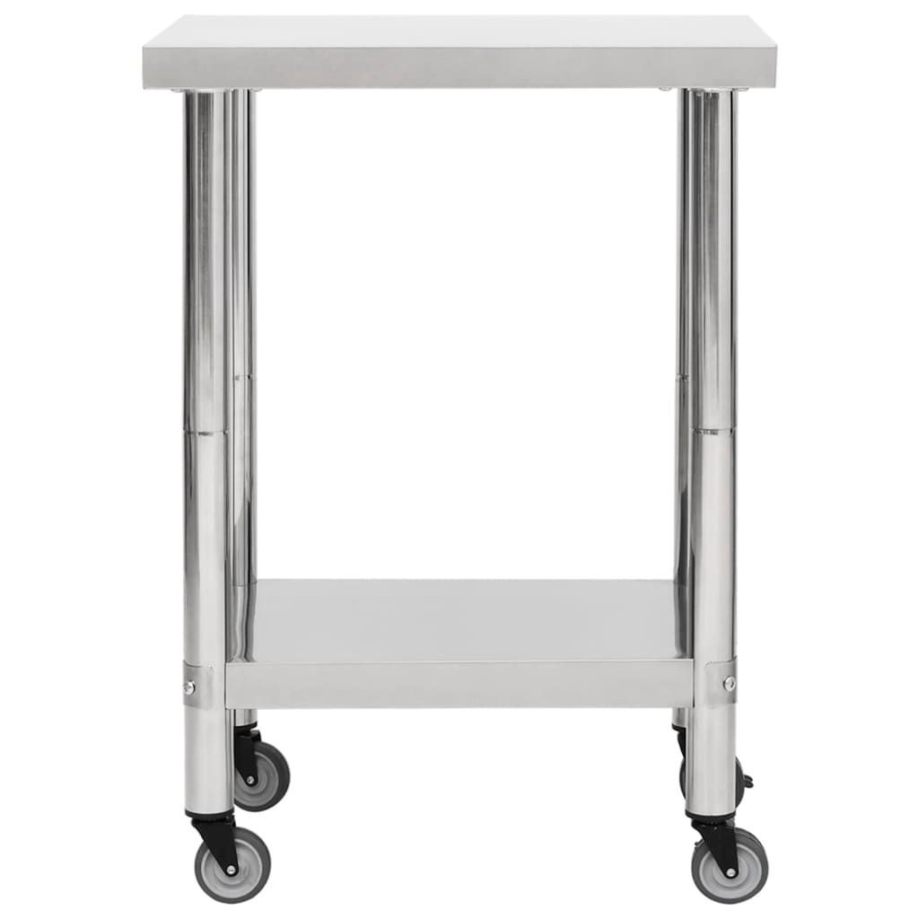 vidaXL Kitchen Work Table with Wheels 23.6"x17.7"x33.5" Stainless Steel