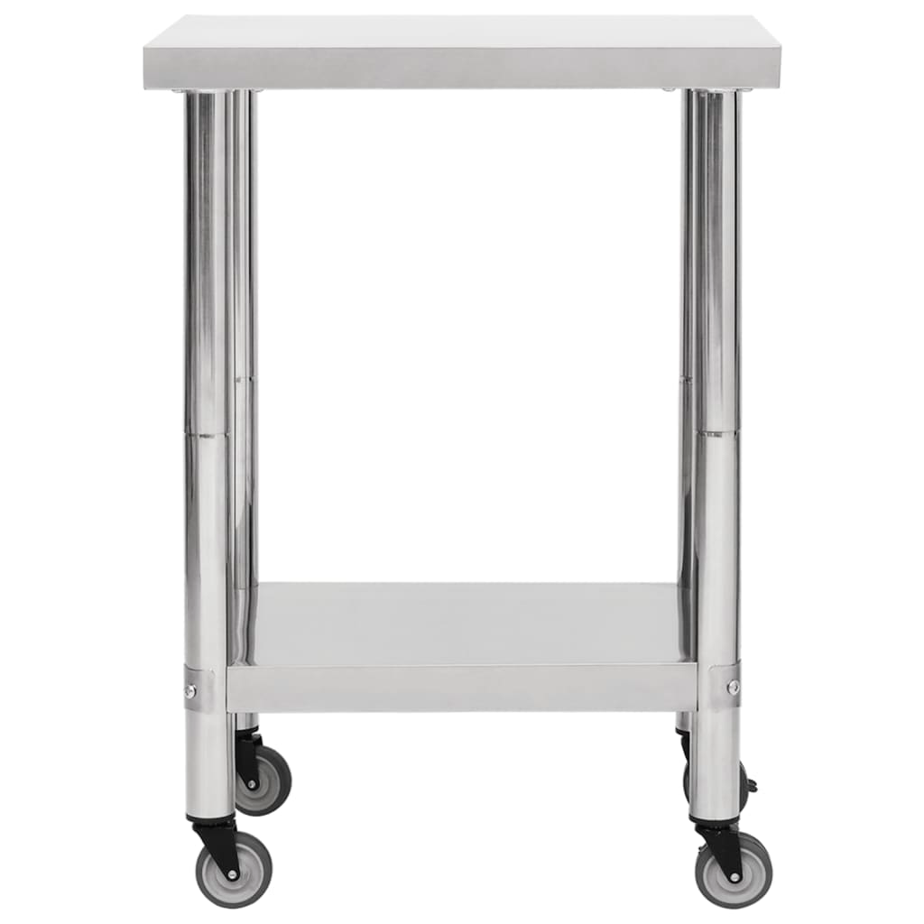 vidaXL Kitchen Work Table with Wheels 23.6"x11.8"x33.5" Stainless Steel