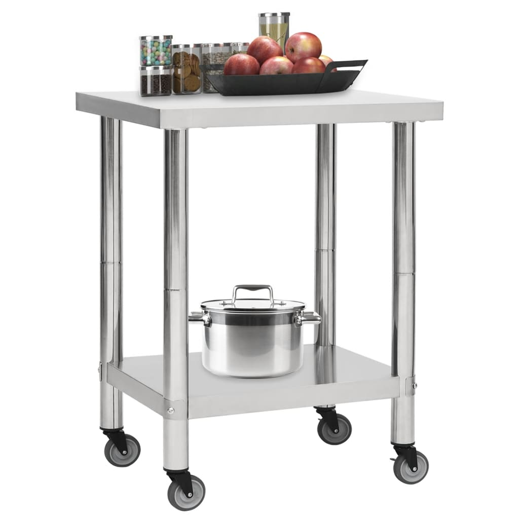 vidaXL Kitchen Work Table with Wheels 31.5"x11.8"x33.5" Stainless Steel