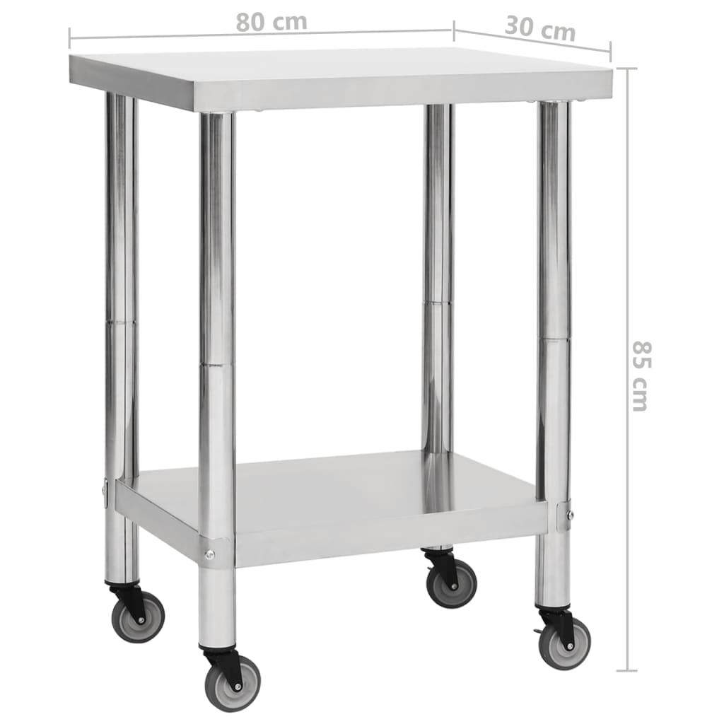 vidaXL Kitchen Work Table with Wheels 31.5"x11.8"x33.5" Stainless Steel