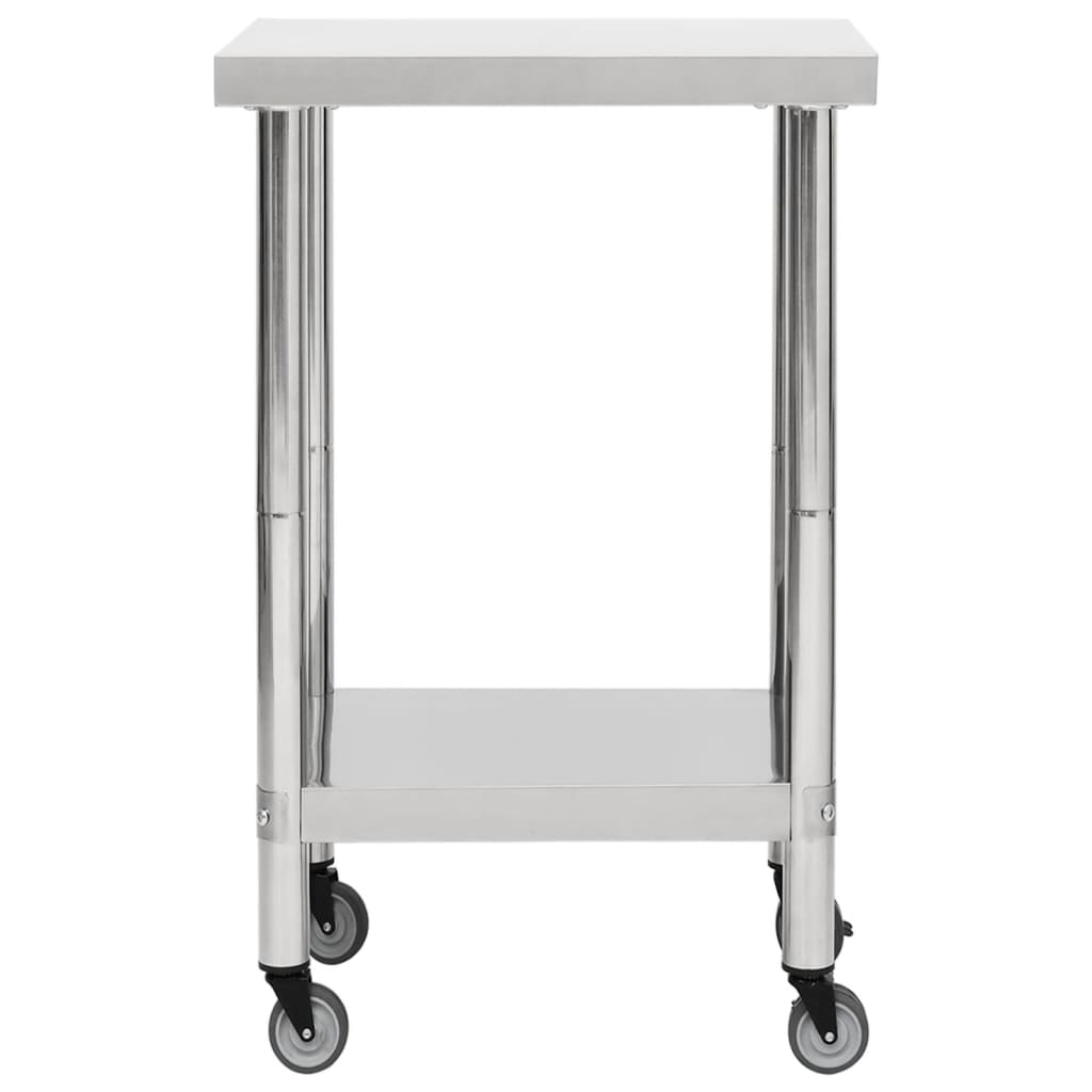 vidaXL Kitchen Work Table with Wheels 23.6"x23.6"x33.5" Stainless Steel