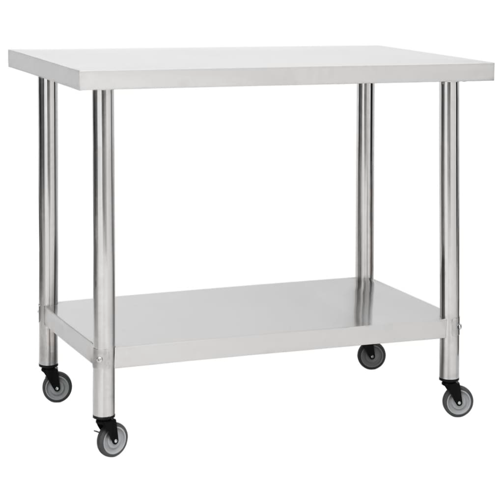 vidaXL Kitchen Work Table with Wheels 31.5"x23.6"x33.5" Stainless Steel