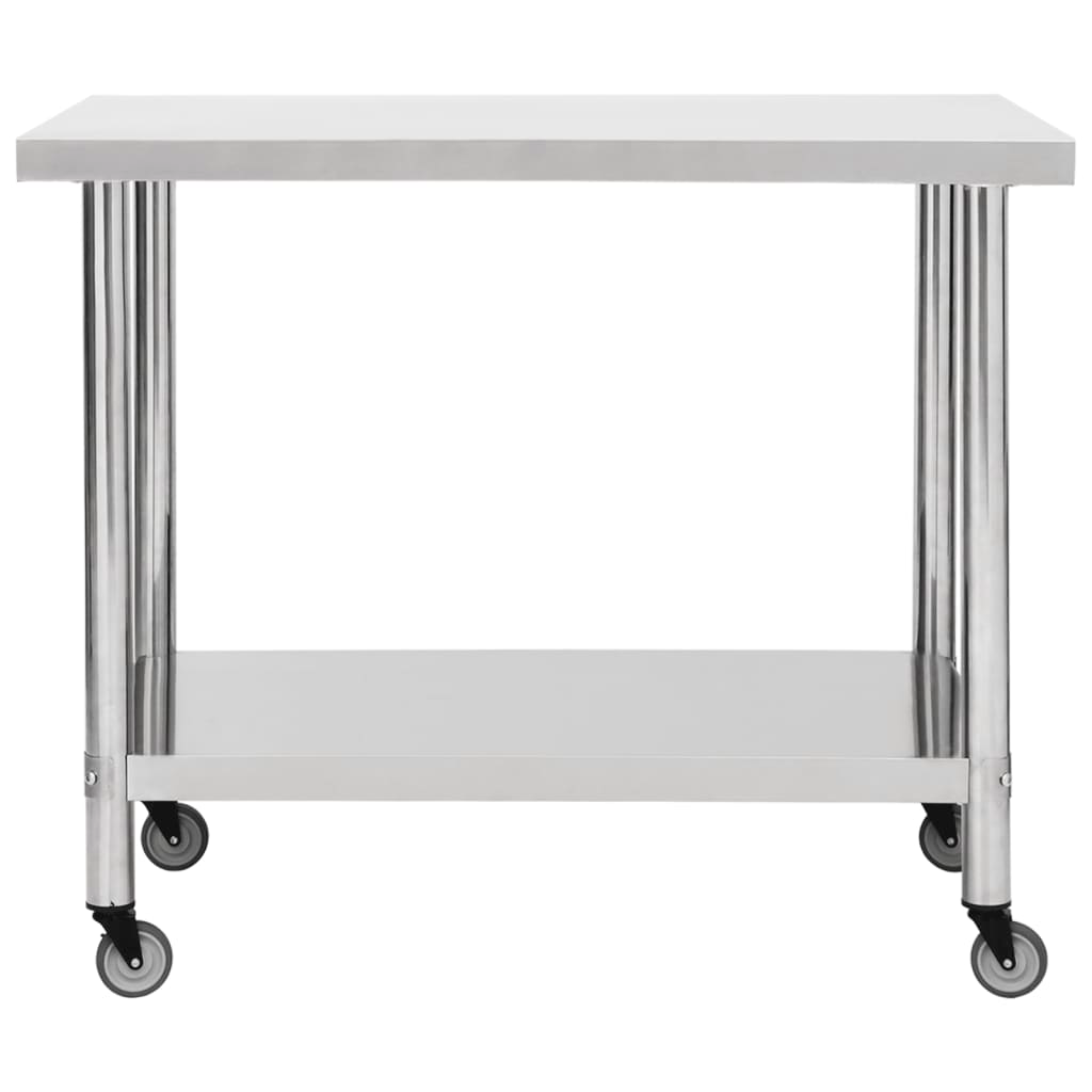 vidaXL Kitchen Work Table with Wheels 31.5"x23.6"x33.5" Stainless Steel