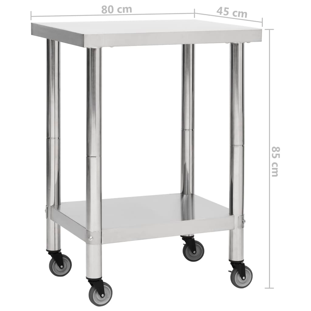 vidaXL Kitchen Work Table with Wheels 31.5"x17.7"x33.5" Stainless Steel