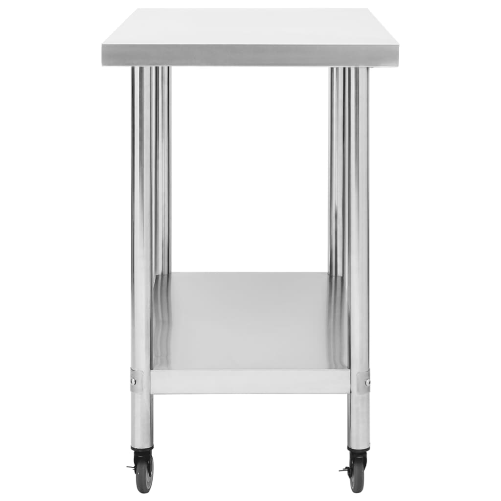 vidaXL Kitchen Work Table with Wheels 39.4"x17.7"x33.5" Stainless Steel