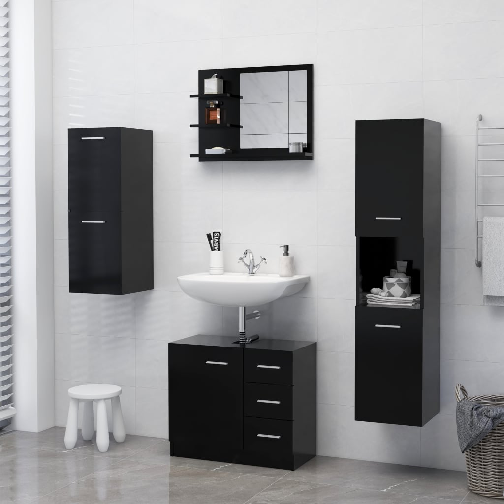 vidaXL Bathroom Mirror Black 23.6"x4.1"x17.7" Engineered Wood