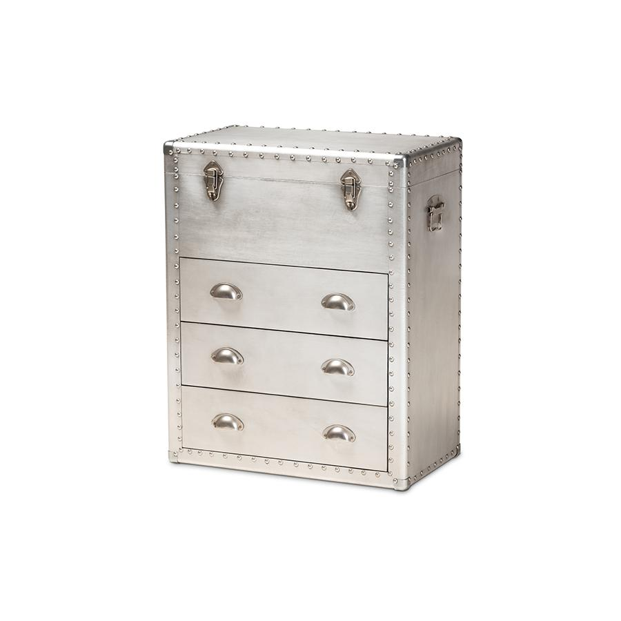 Serge French Industrial Silver Metal 3-Drawer Accent Storage Cabinet