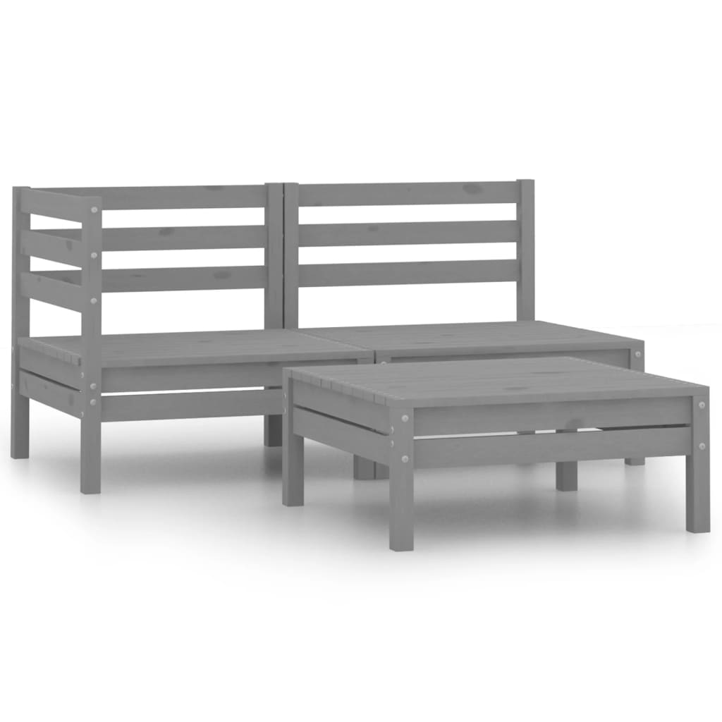 vidaXL 3 Piece Patio Lounge Set Solid Wood Pine Gray