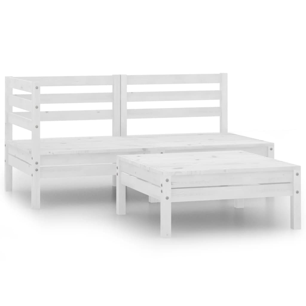 vidaXL 3 Piece Patio Lounge Set Solid Wood Pine White