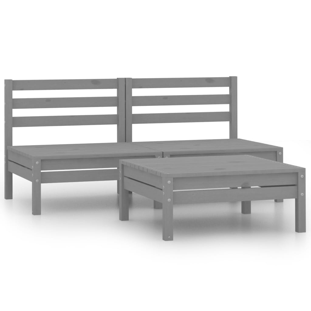 vidaXL 3 Piece Patio Lounge Set Solid Wood Pine Gray