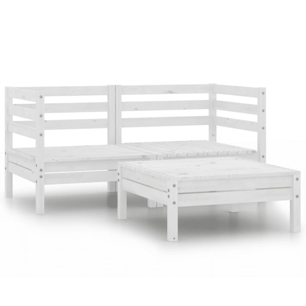 vidaXL 3 Piece Patio Lounge Set Solid Wood Pine White