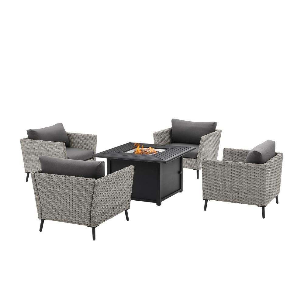 Richland 5Pc Outdoor Wicker Conversation Set W/Fire Table Gray/Black - Dante Fire Table & 4 Armchairs