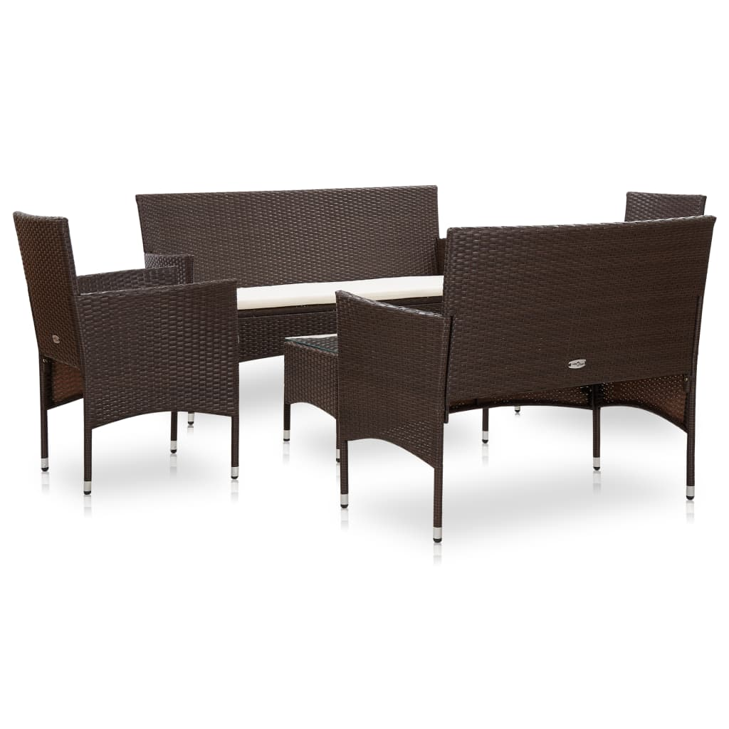 vidaXL 5 Piece Patio Lounge Set With Cushions Poly Rattan Brown