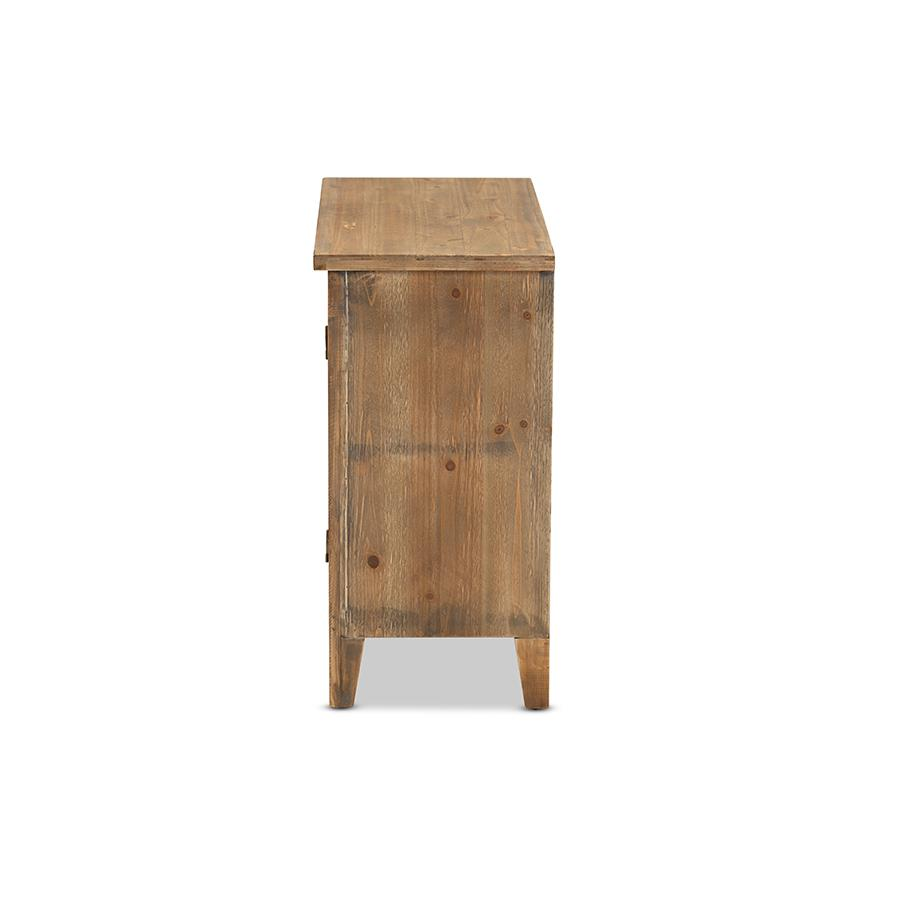 Transitional Medium Oak Finished 2-Door Wood Spindle Accent Storage Cabinet