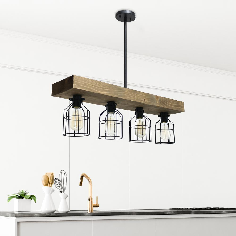 4 Light Farmhouse Beam Pendant, Restored Wood