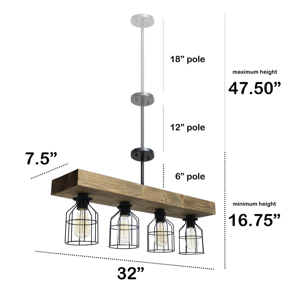 4 Light Farmhouse Beam Pendant, Restored Wood