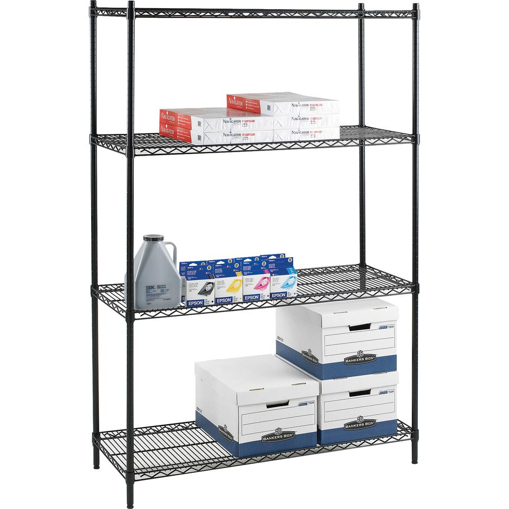 Lorell Industrial Wire Starter Shelving Unit - 48" x 24" x 72" - 4 x Shelf(ves) - 4000 lb Load Capacity - Black - Steel