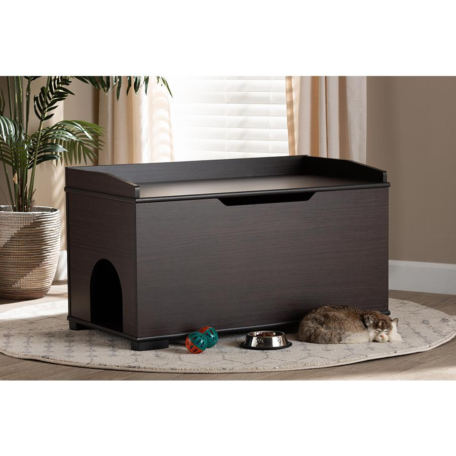 Dark Brown Finished Wood Cat Litter Box Cover House