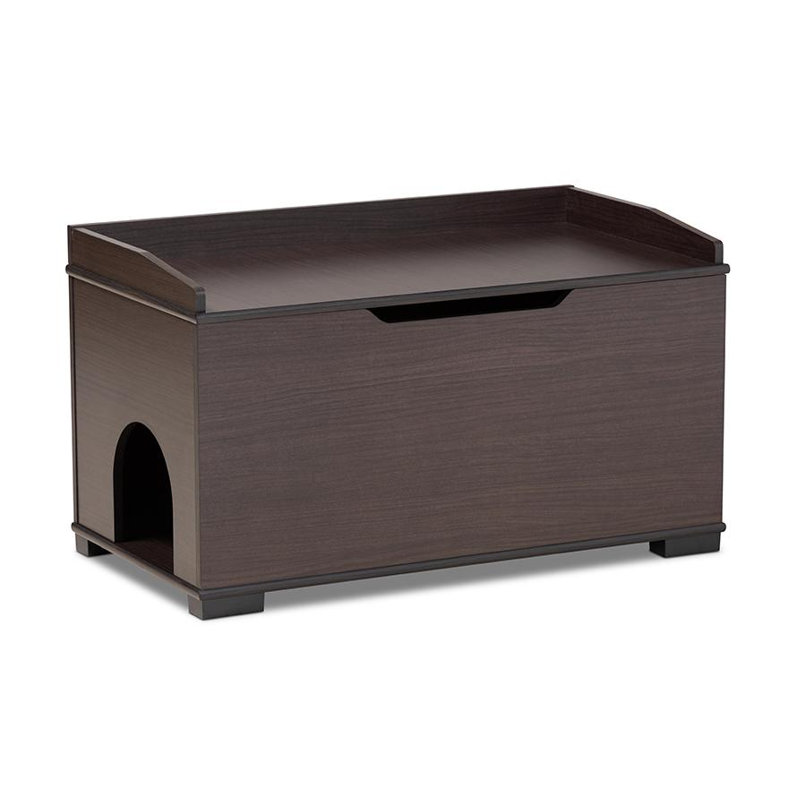 Dark Brown Finished Wood Cat Litter Box Cover House