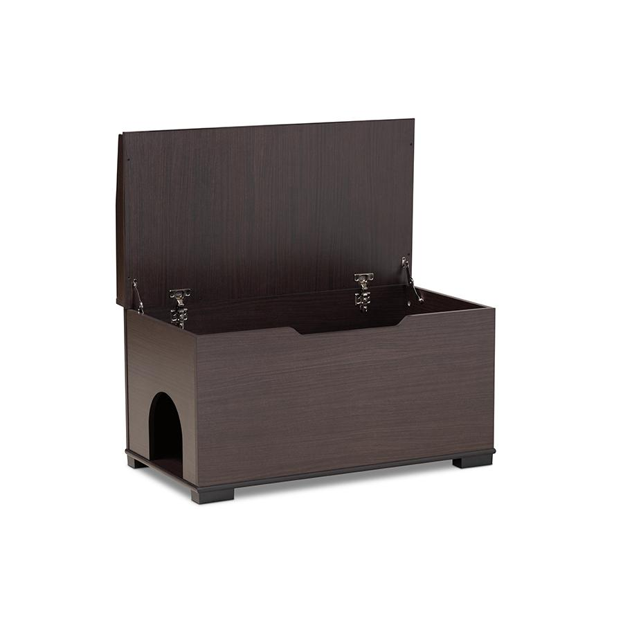 Dark Brown Finished Wood Cat Litter Box Cover House