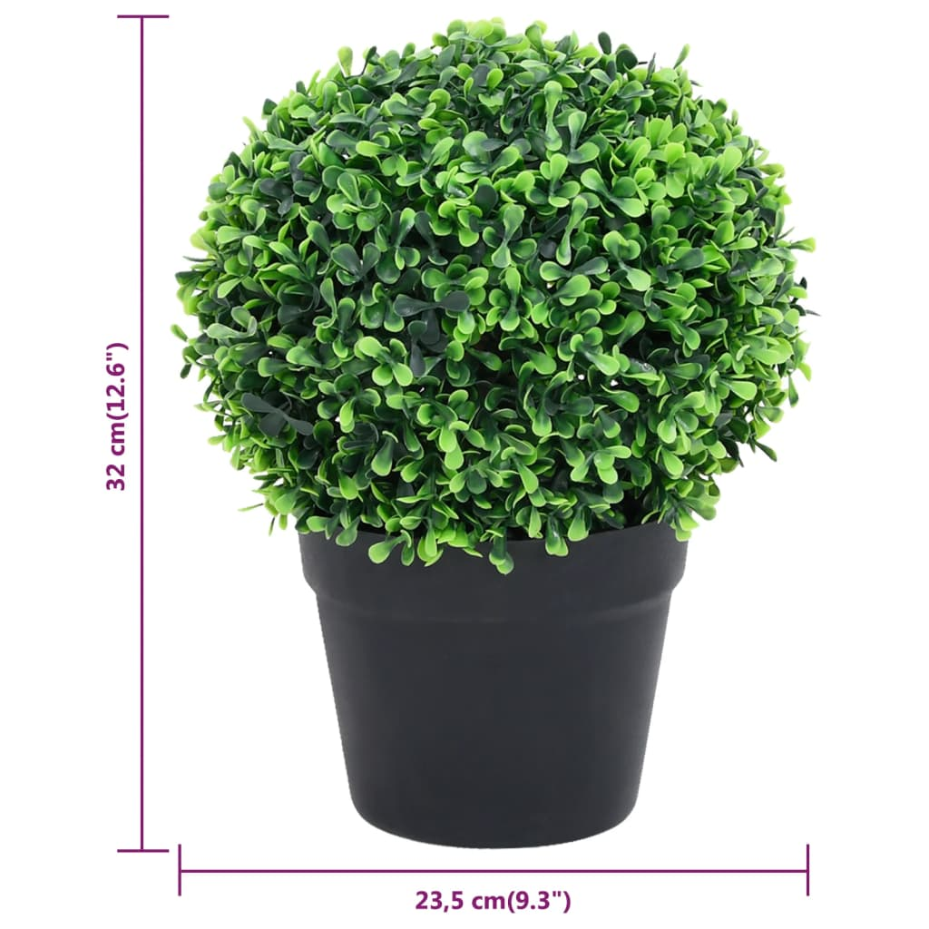 vidaXL Artificial Boxwood Plants 2 pcs with Pots Ball Shaped Green 12.6"