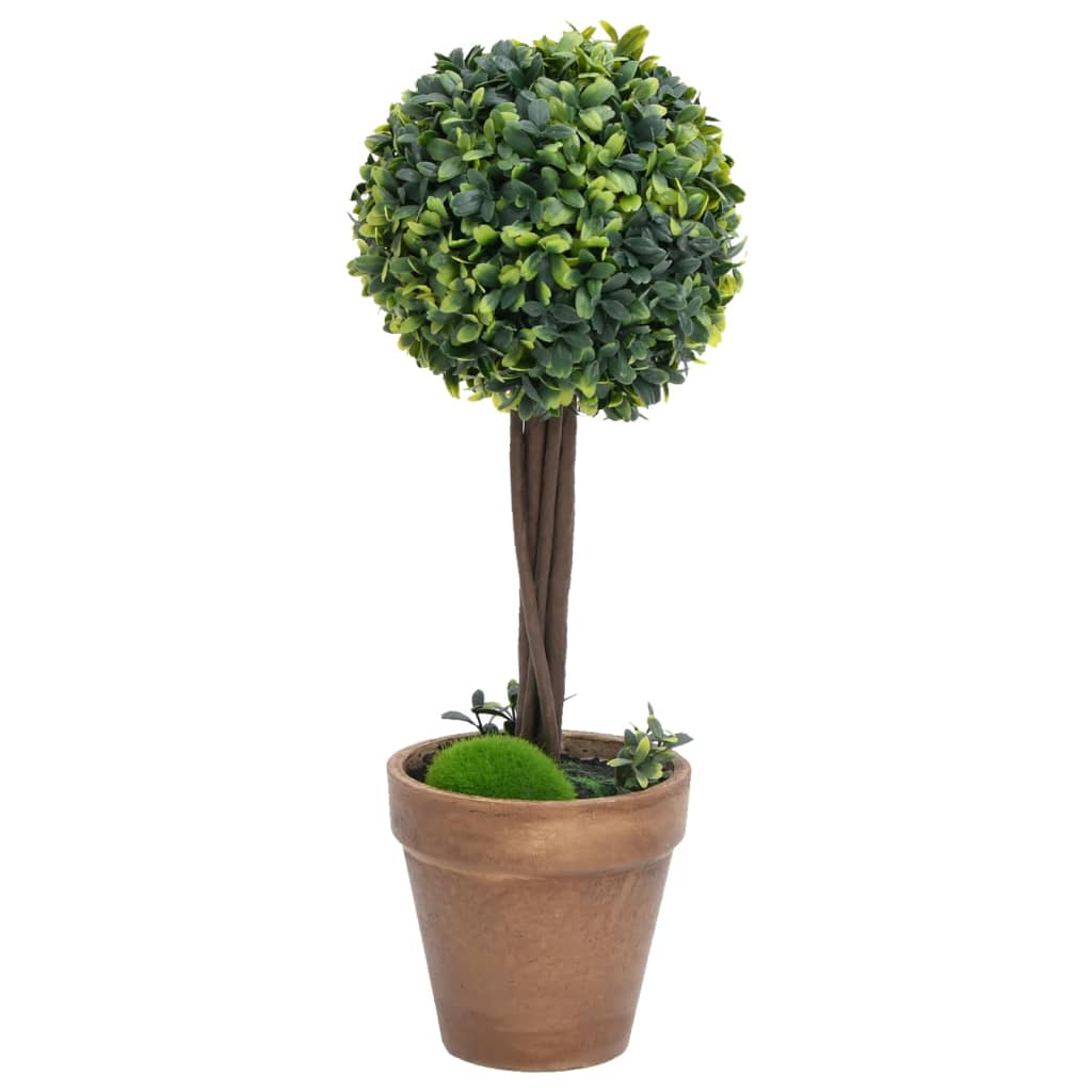 vidaXL Artificial Boxwood Plants 2 pcs with Pots Ball Shaped Green 16.1"