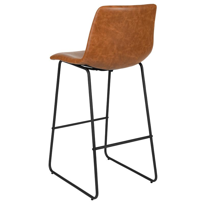 30 Inch LeatherSoft Bar Height Barstools in Light Brown, Set of 2