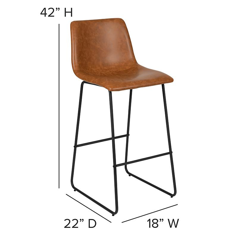 30 Inch LeatherSoft Bar Height Barstools in Light Brown, Set of 2