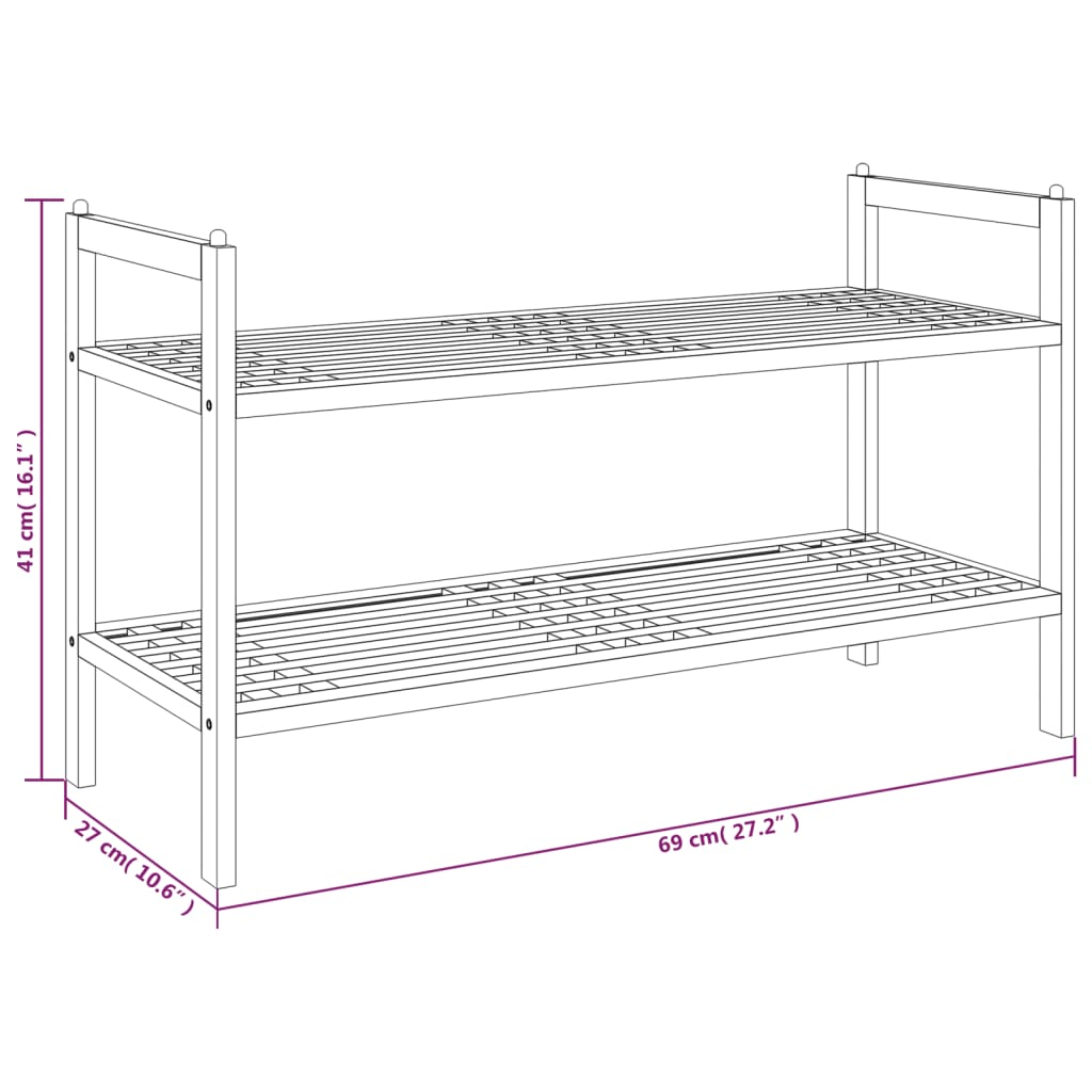 vidaXL Shoe Rack 27.2"x10.6"x16.1" Solid Wood Walnut