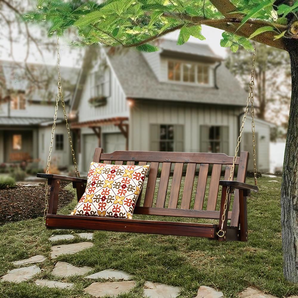 Torch Wood Front Porch Swing with Chains