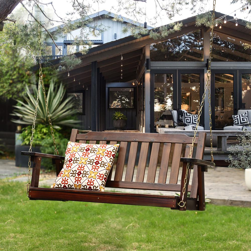 Torch Wood Front Porch Swing with Chains