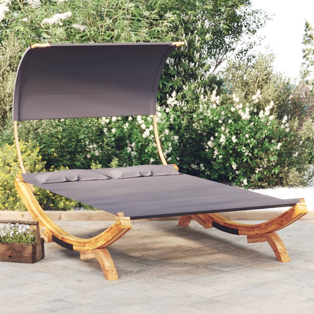 vidaXL Patio Lounge Bed with Canopy 65"x79.9"x49.6" Solid Bent Wood Anthracite