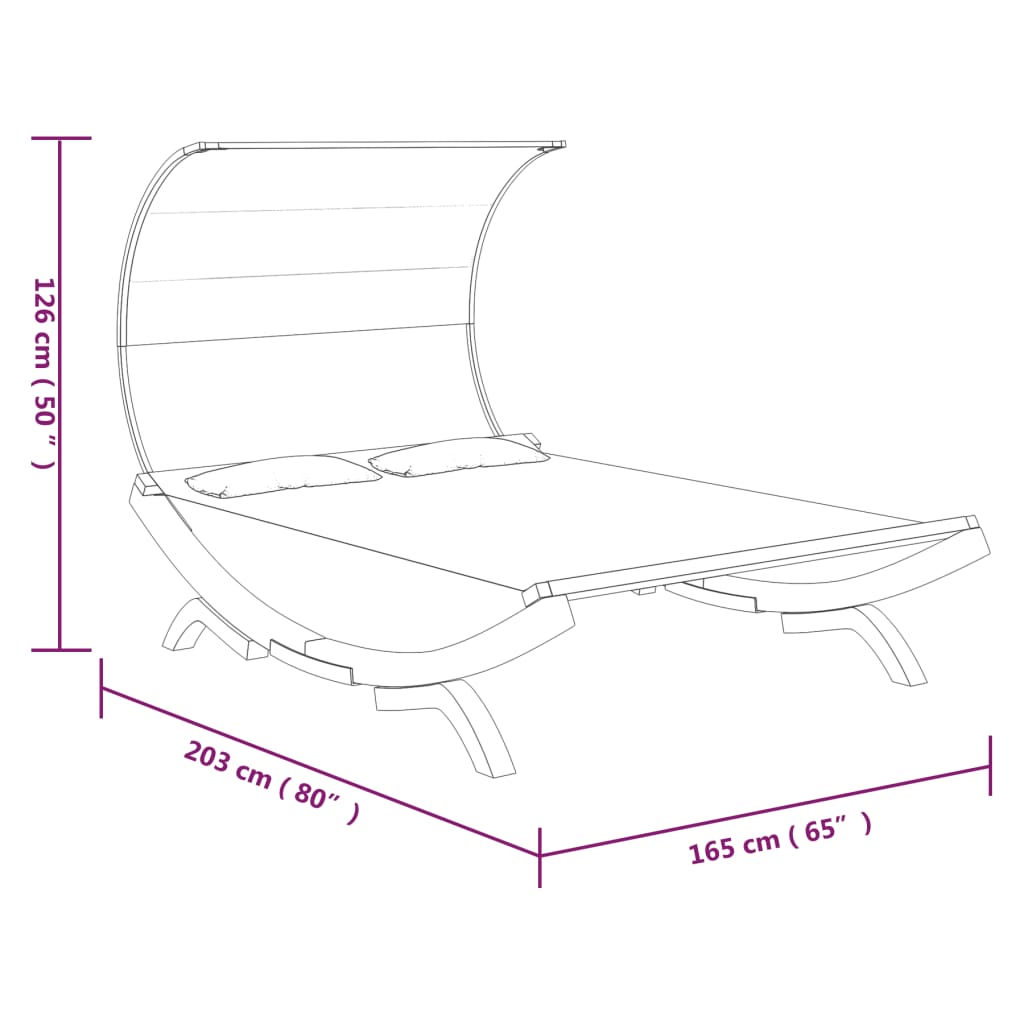 vidaXL Patio Lounge Bed with Canopy 65"x79.9"x49.6" Solid Bent Wood Cream