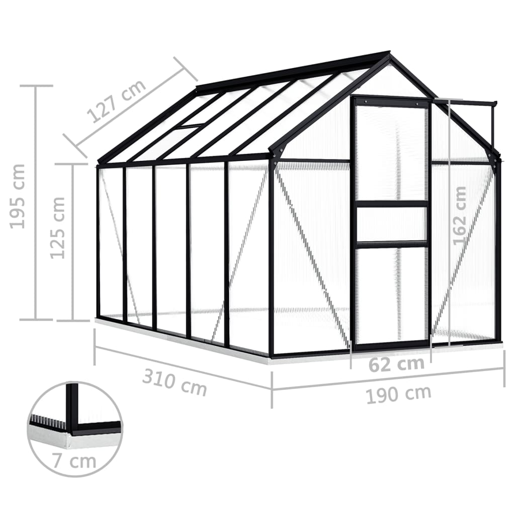 vidaXL Greenhouse with Base Frame Anthracite Aluminum 63.4 ft²