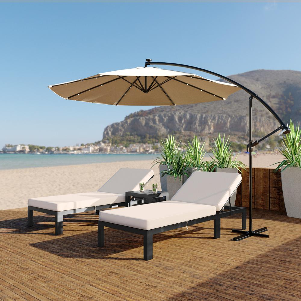 Outdoor 10 Ft Offset Cantilever Hanging Patio Umbrella With Solar Powered LED