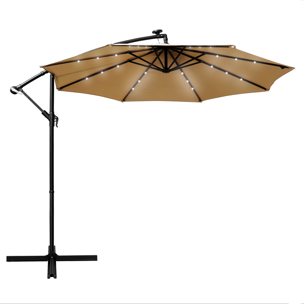 Outdoor 10 Ft Offset Cantilever Hanging Patio Umbrella With Solar Powered LED