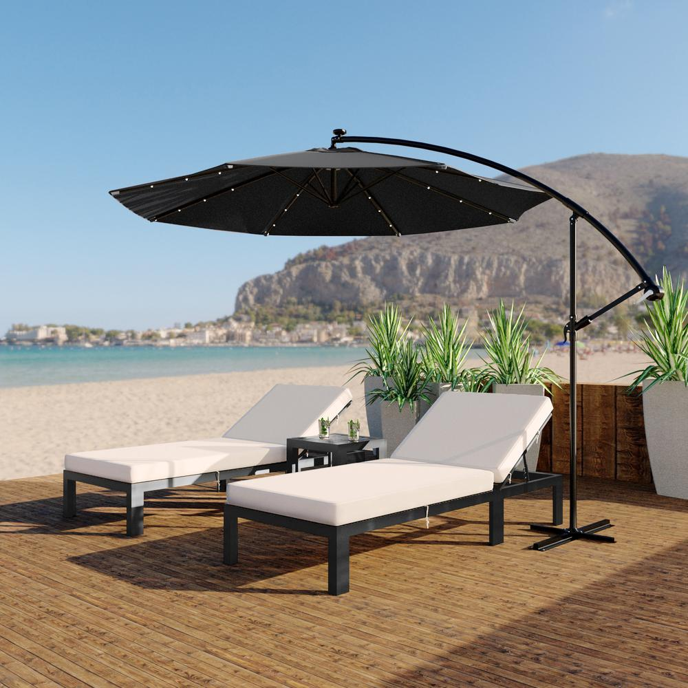 Outdoor 10 Ft Offset Cantilever Hanging Patio Umbrella With Solar Powered LED