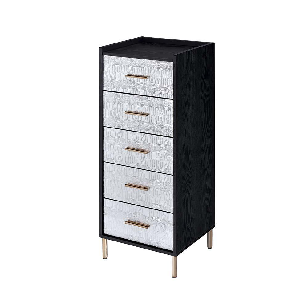 Myles Black, Silver & Gold Finish Jewelry Armoire