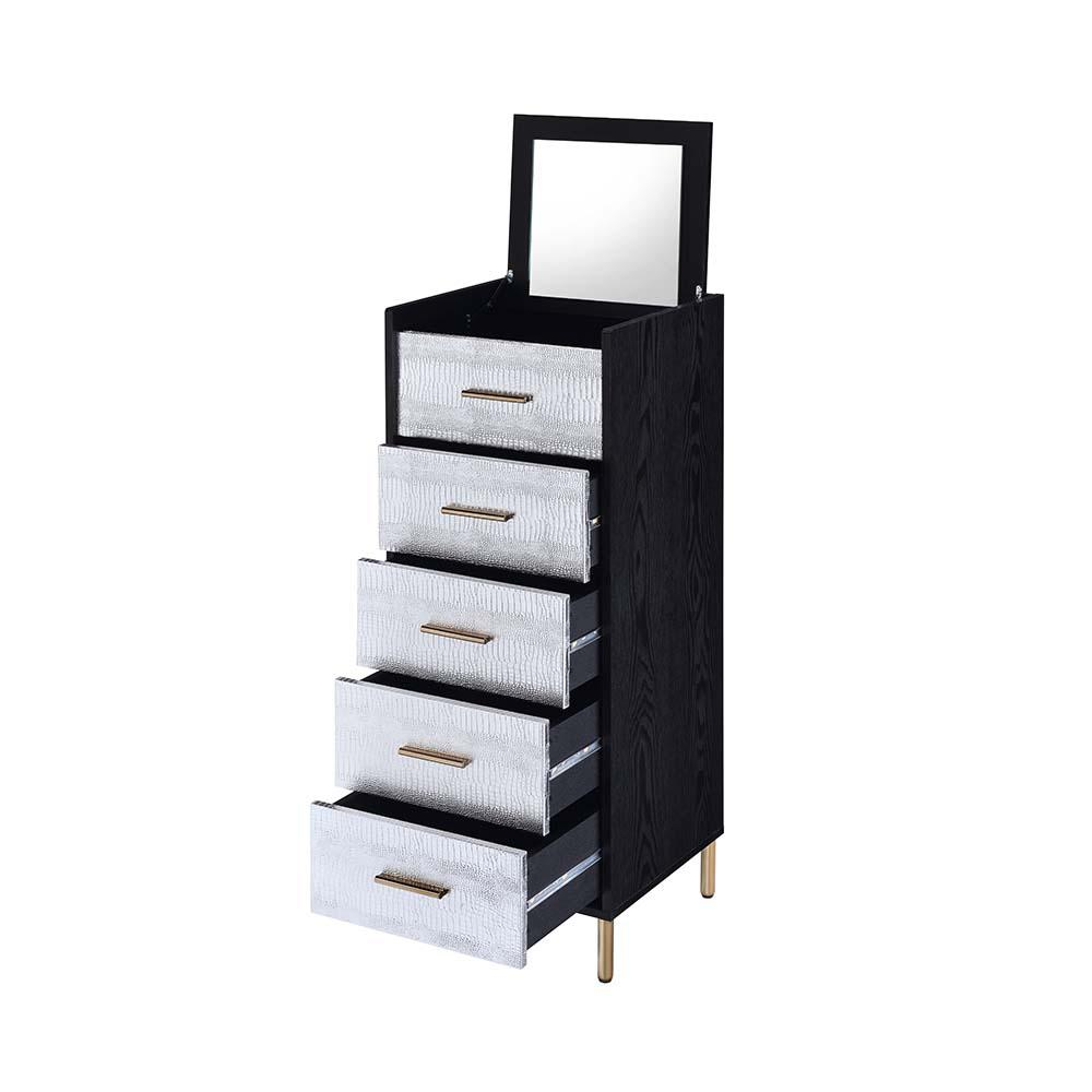 Myles Black, Silver & Gold Finish Jewelry Armoire