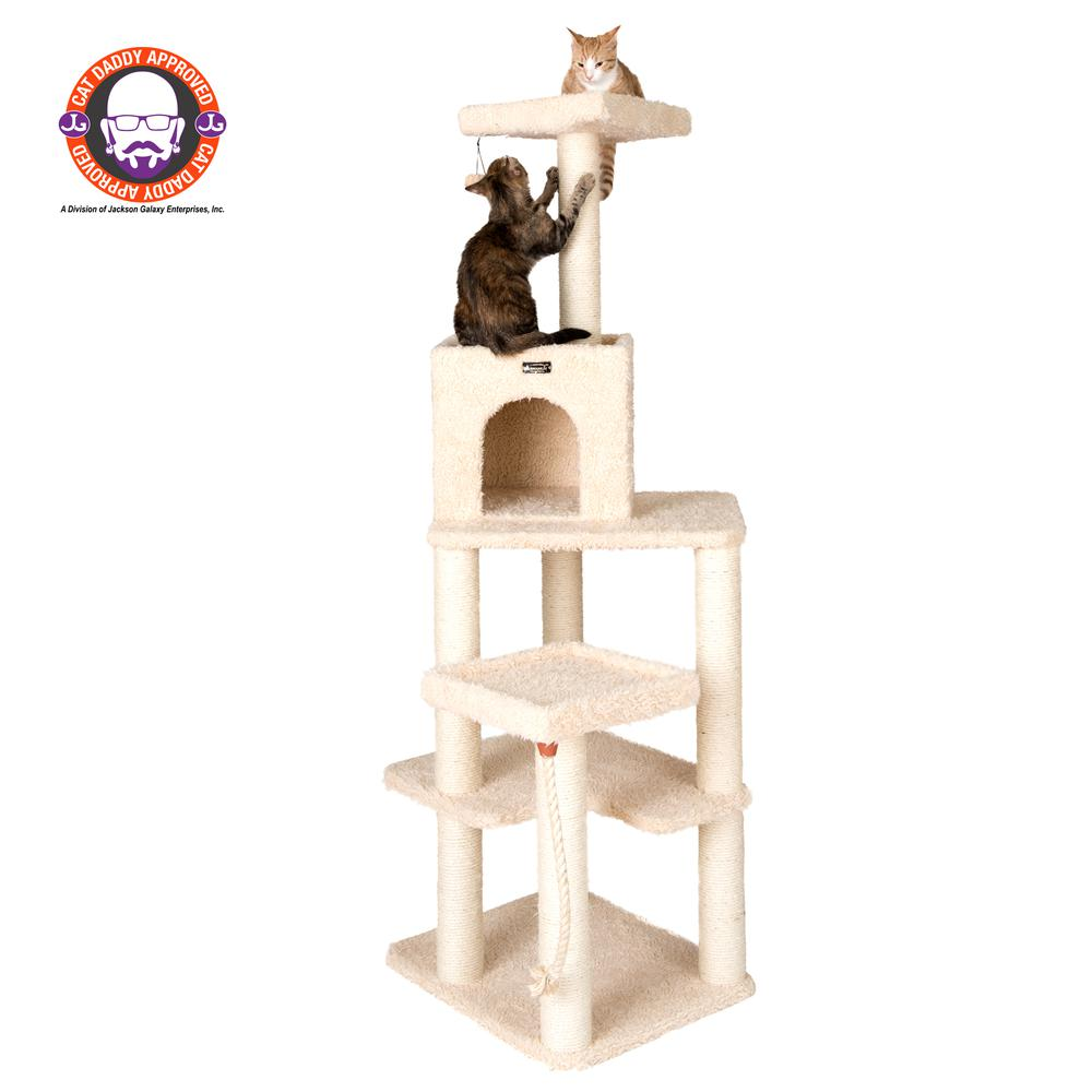 Armarkat Real Wood Cat Tower, Ultra thick Faux Fur Covered Cat Condo House A6902, Beige