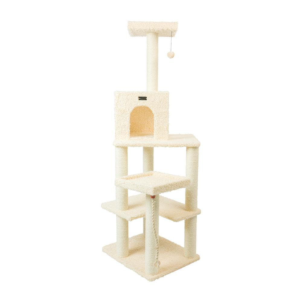 Armarkat Real Wood Cat Tower, Ultra thick Faux Fur Covered Cat Condo House A6902, Beige