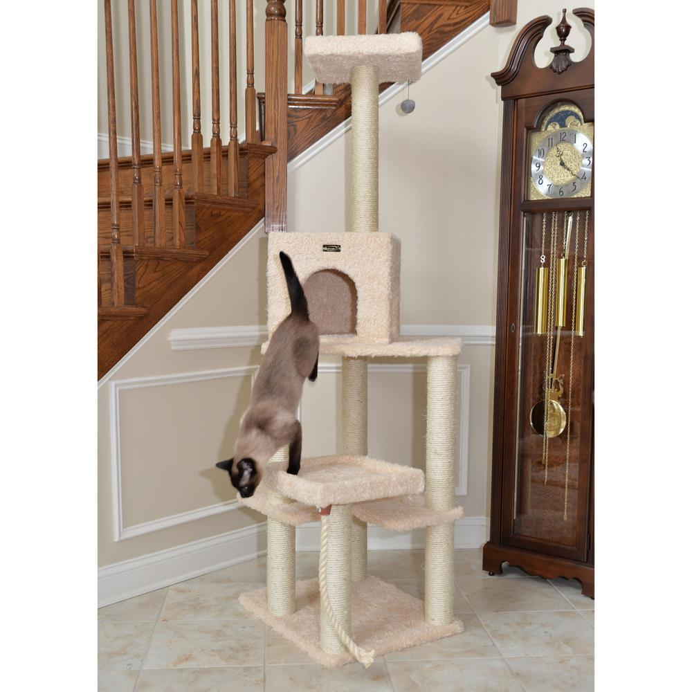 Armarkat Real Wood Cat Tower, Ultra thick Faux Fur Covered Cat Condo House A6902, Beige